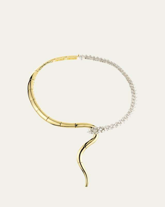 18K Yellow Gold Round, Marquise and Pear Diamond Flexible Y Collar